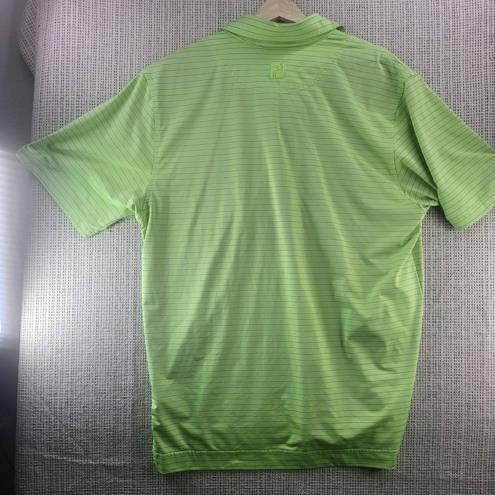 FootJoy Polo Shirt Mens 46 Green Striped Golf Performance Short Sleeve‎ Casual